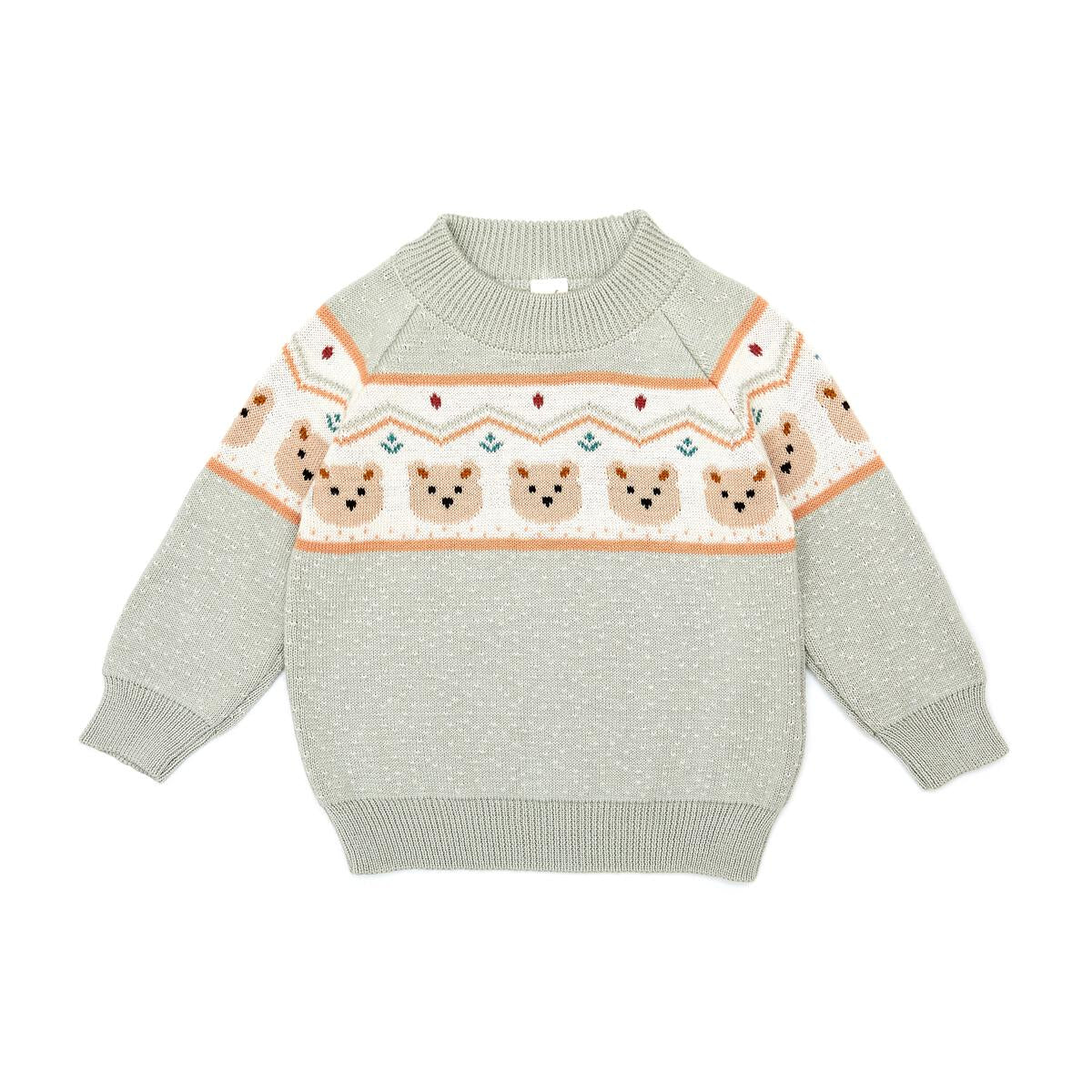 Light Green & Natural Knitted Bear Top