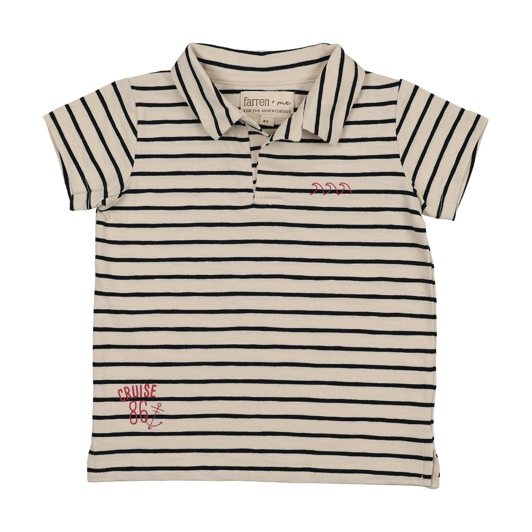 Navy Striped Boys Polo