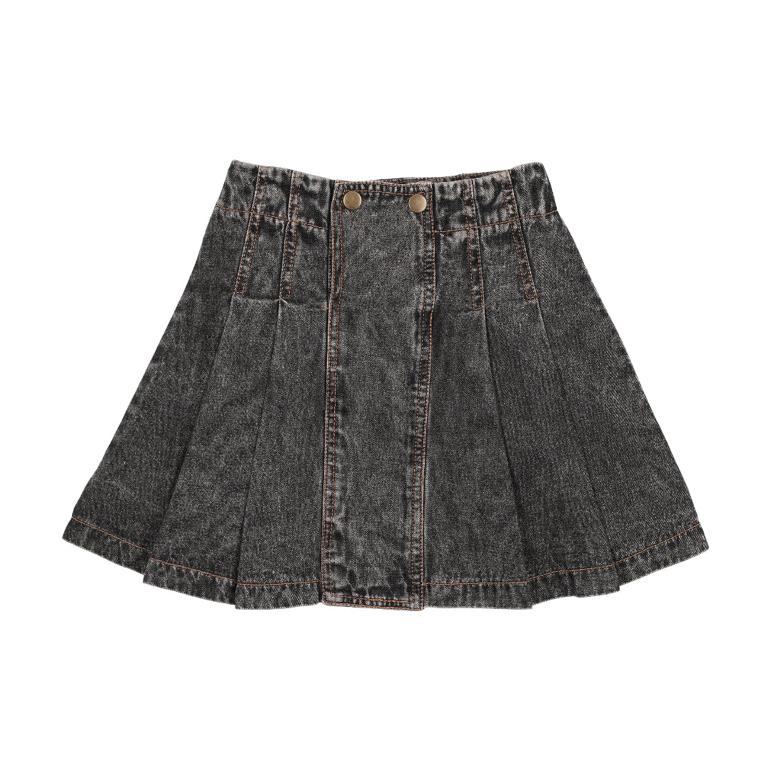 Black Denim Pleated Skirt
