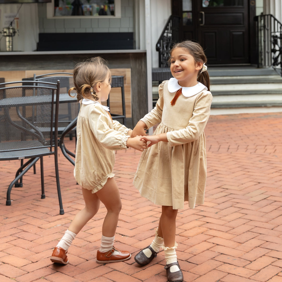 Crushed Velour Tan Tie Dress