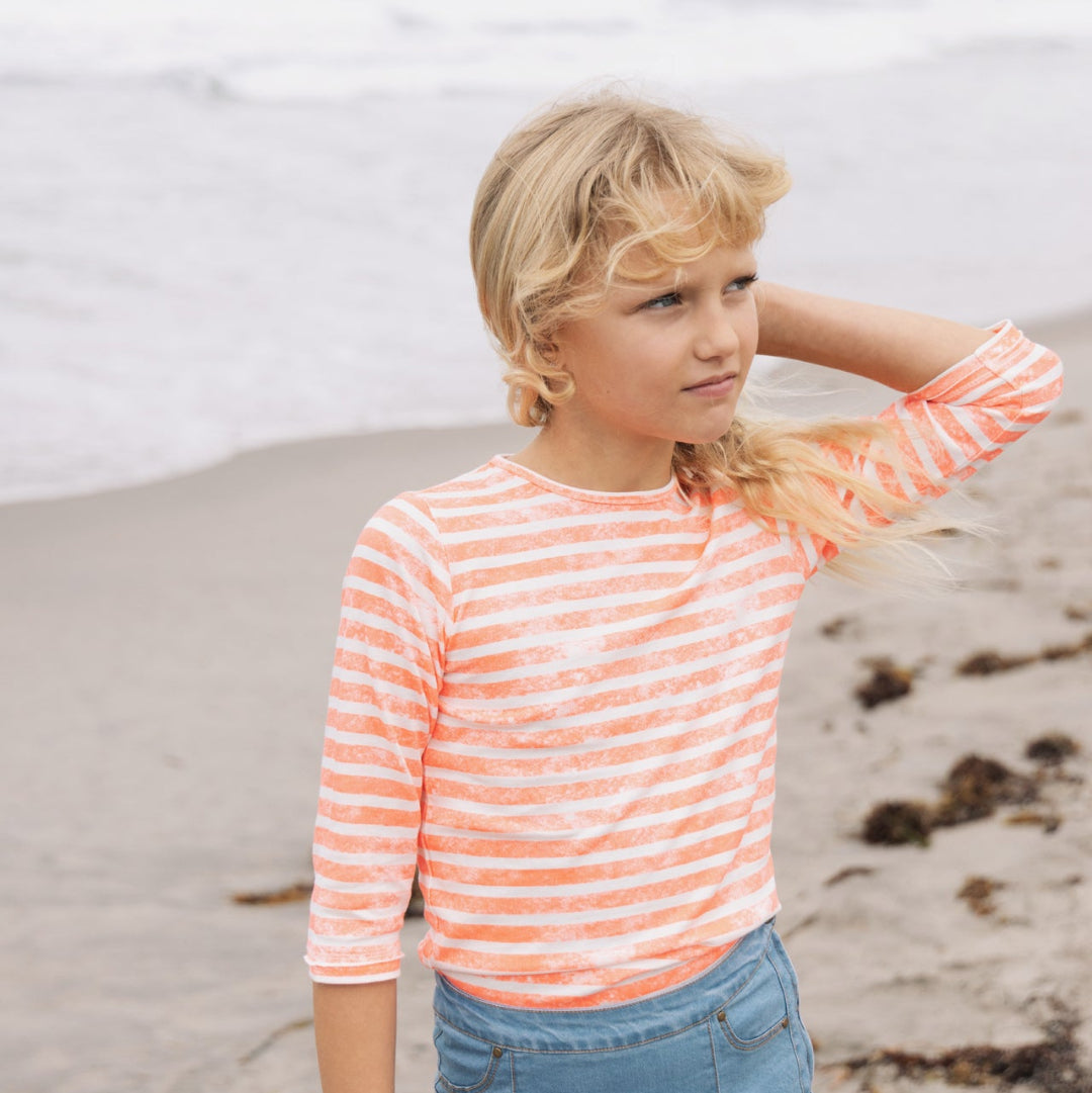 Neon Pink Striped 3/4 Sleeve T-Shirt