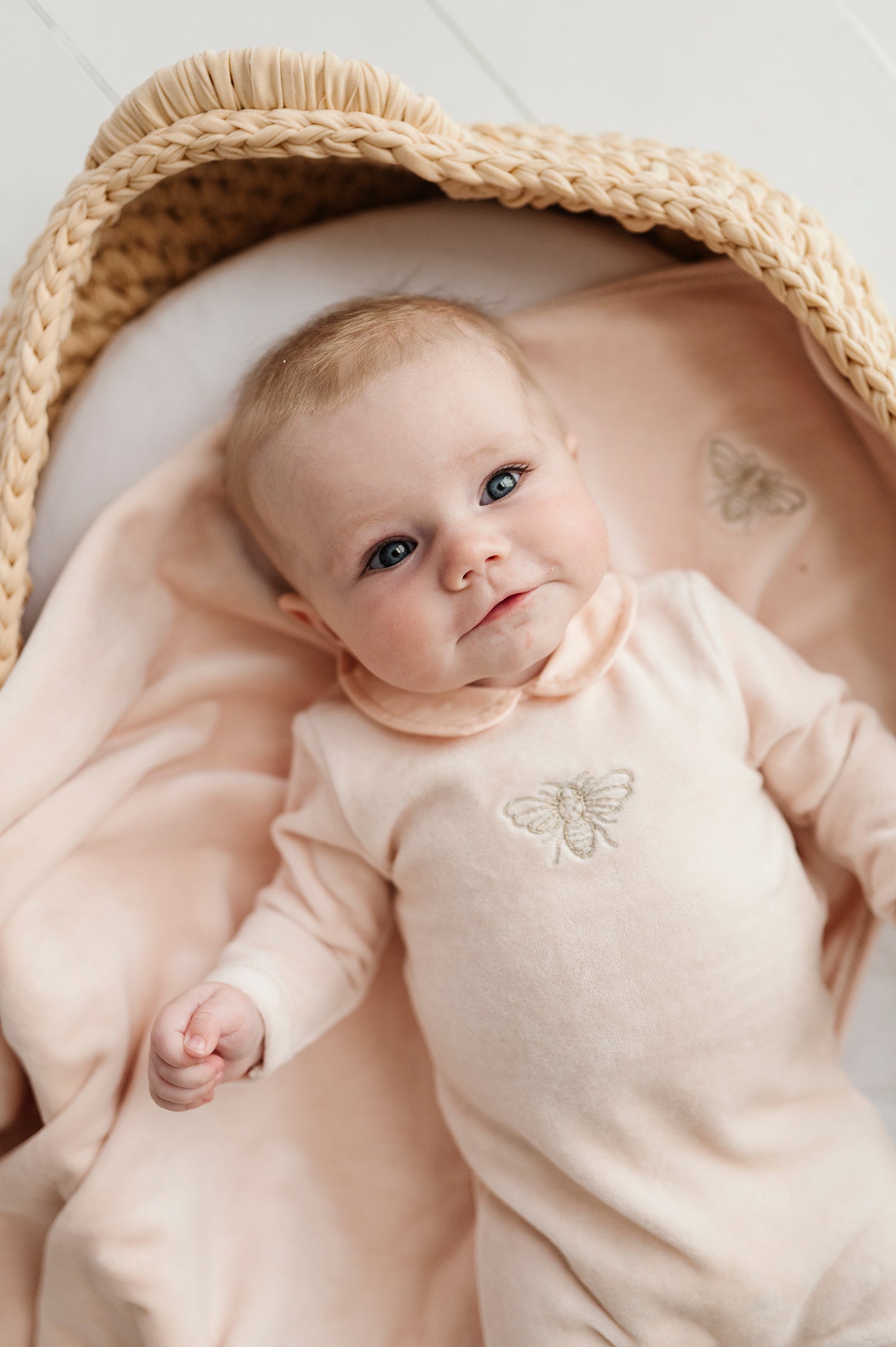 Pink Velour Bee Embroidered Footie