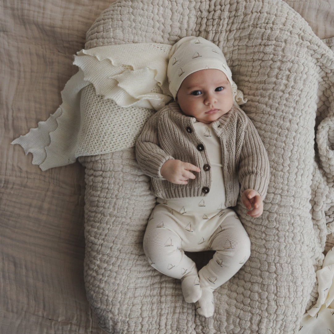 Cream Nautical Print Layette Set