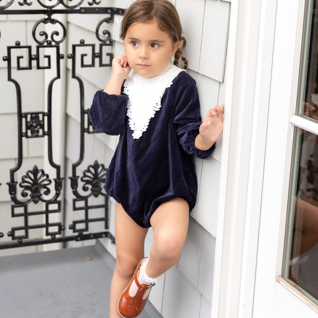 Navy Corduroy Lace Romper