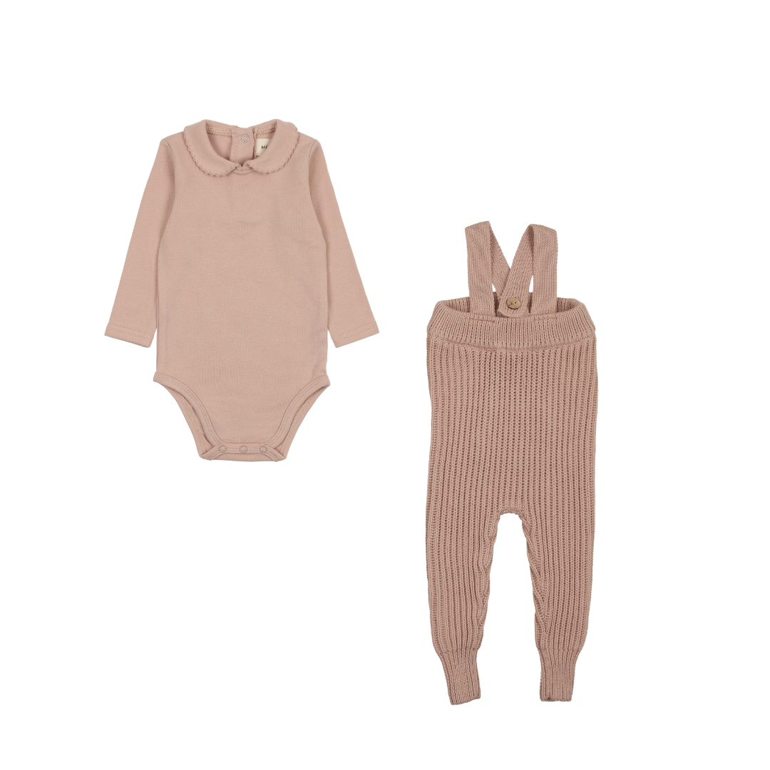 Dusty Pink Knit Overalls and Onesie Set