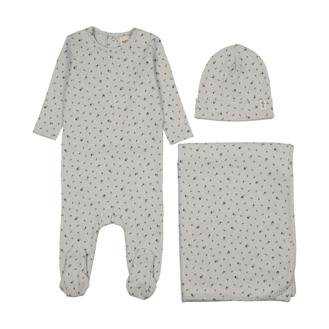 Navy Floral Print Snap Back Footie 3 Piece Set