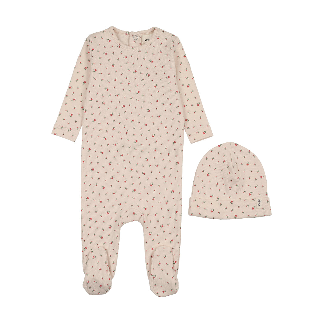 Pink Floral Print Snap Back Footie and Beanie