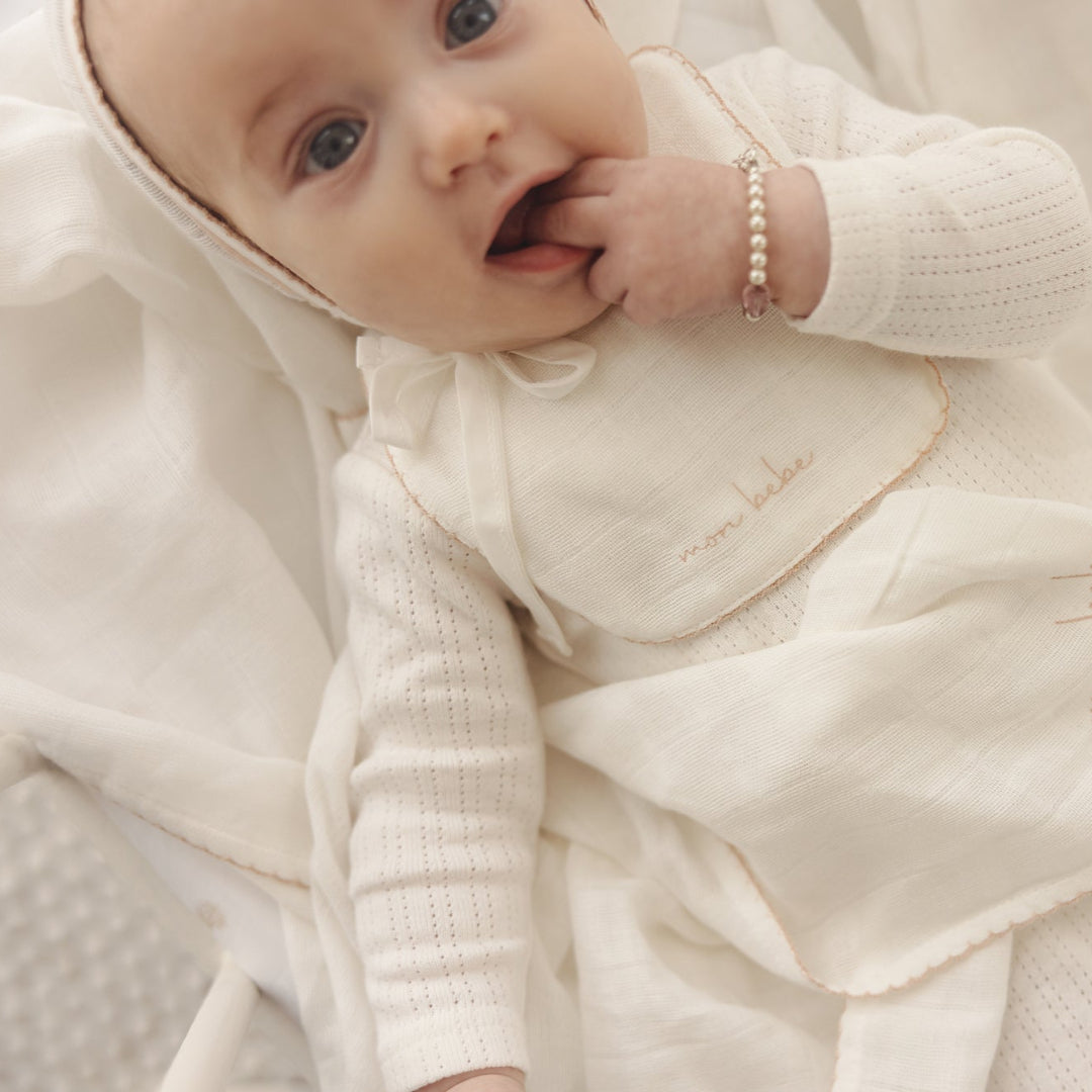 Winter White/ Blush Edged Collar Footie Set