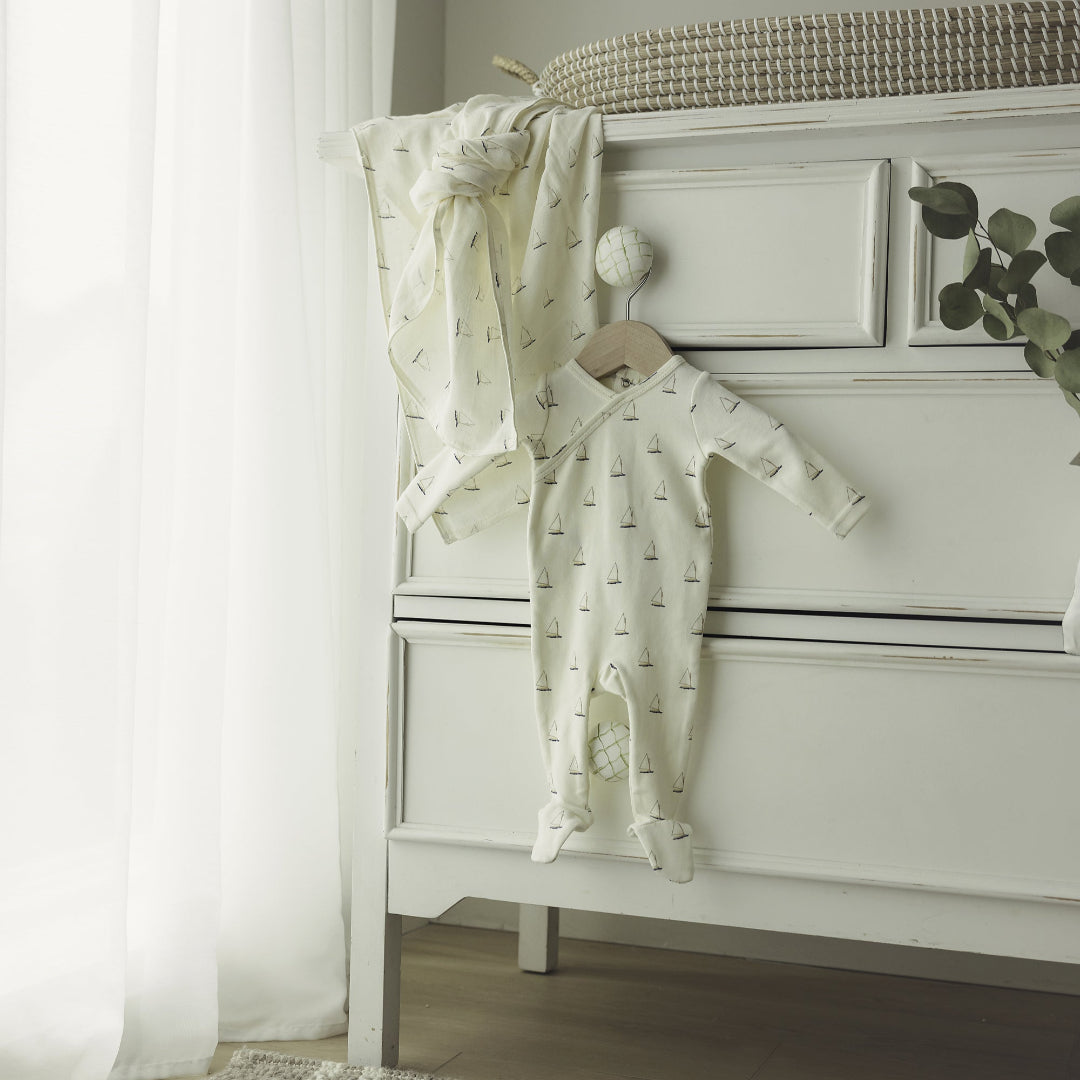 Cream Nautical Print Footie Set