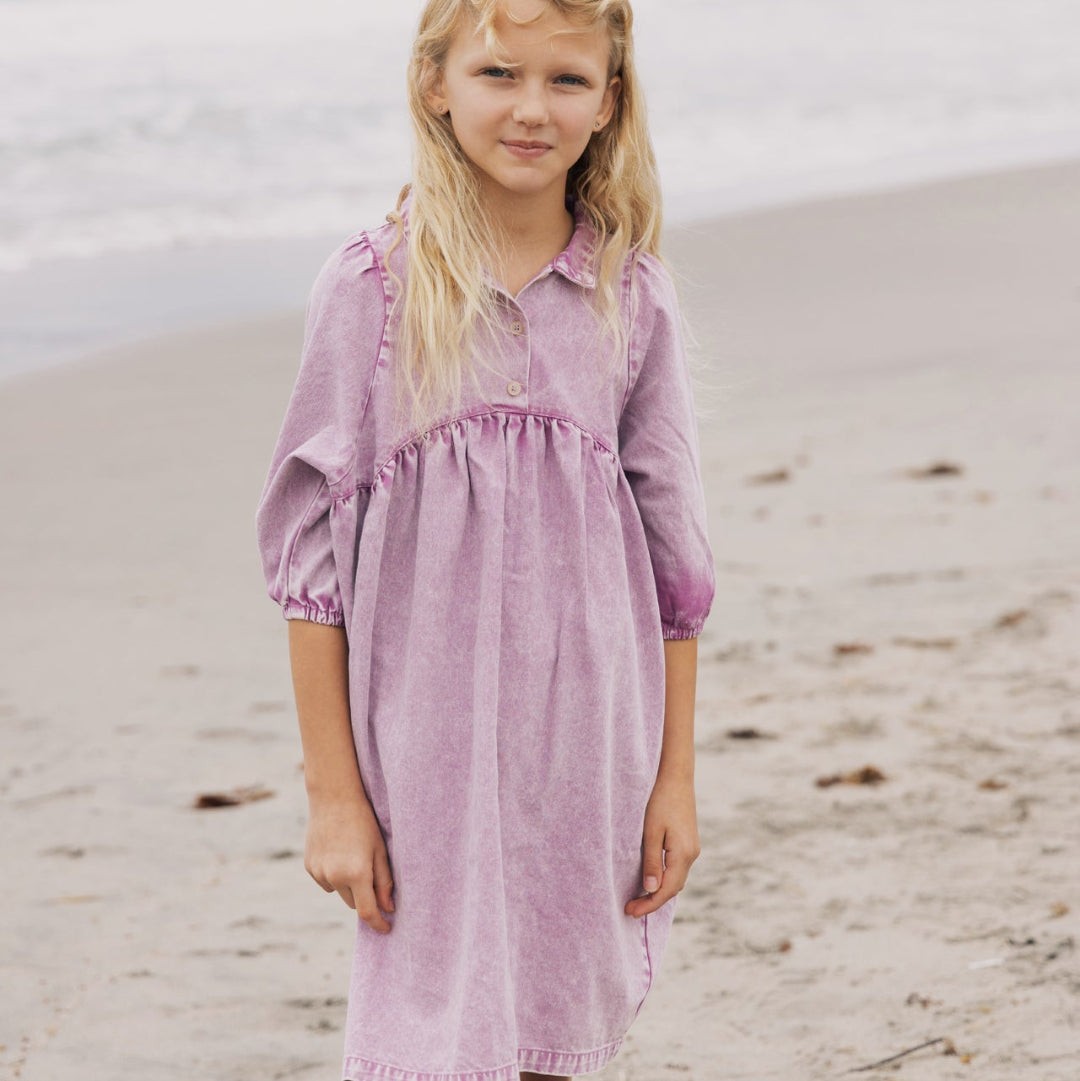 Mauve Denim 3/4 Sleeve Shirt Dress