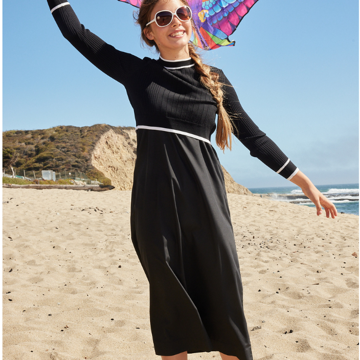 Pashmini Black Grace Knit Ribbed Overlay Set