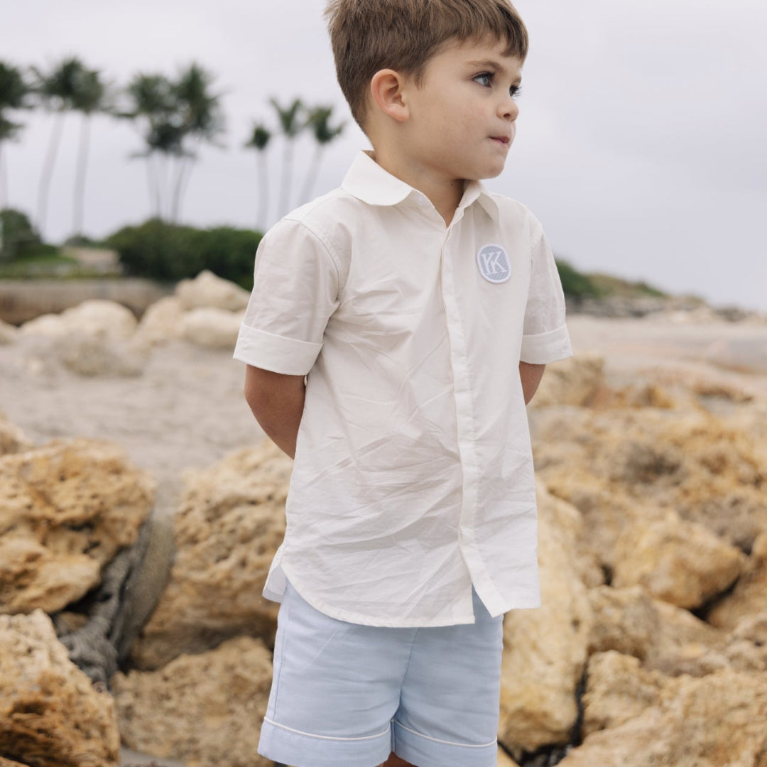 Light Blue/ White Piping Boys Shabbos Shorts