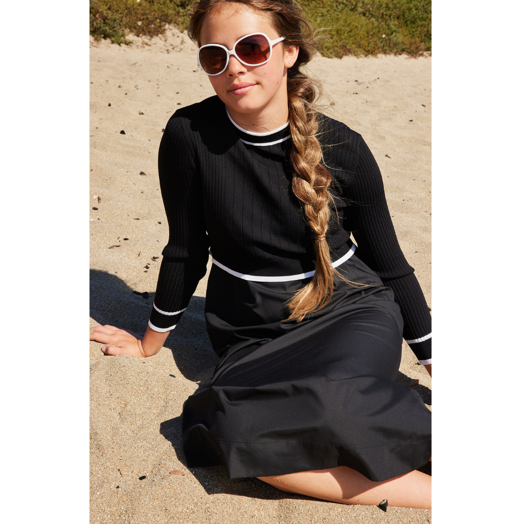 Pashmini Black Grace Knit Ribbed Overlay Set