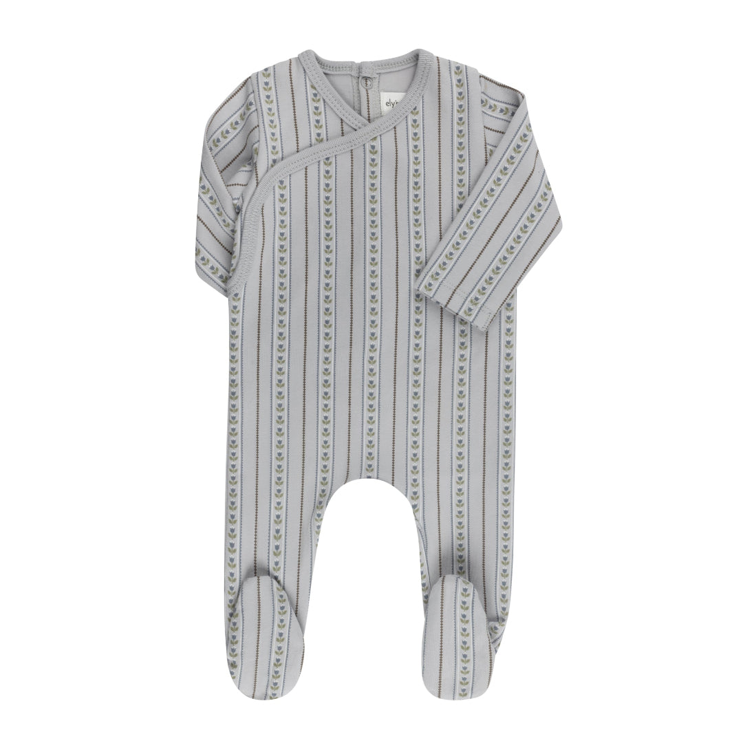 Blue Jersey Cotton Linear Tulip Footie