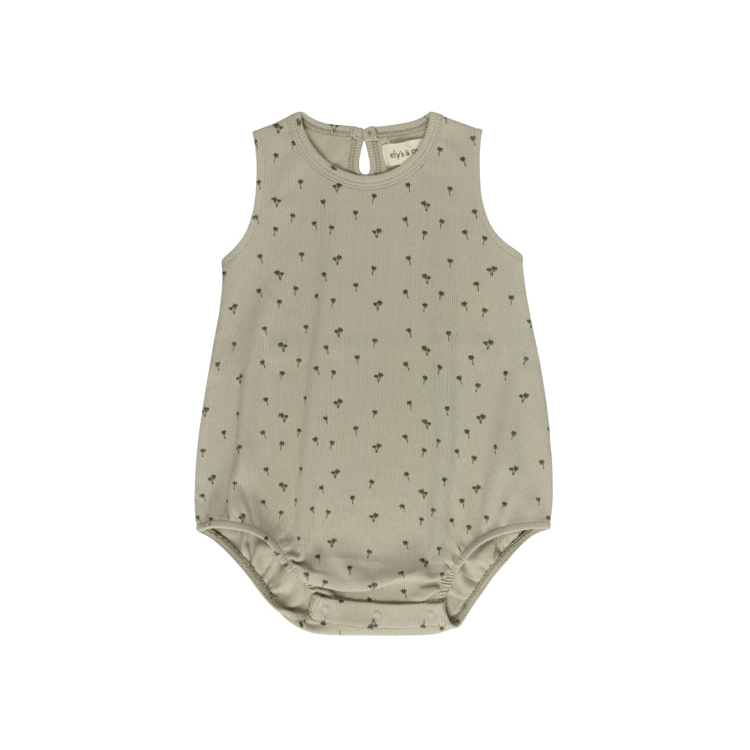 Sage Ribbed Printed Palm Collection Romper