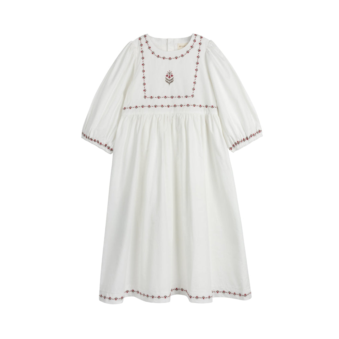Ivory Embroidered Trim Collection 3/4 Sleeve Dress