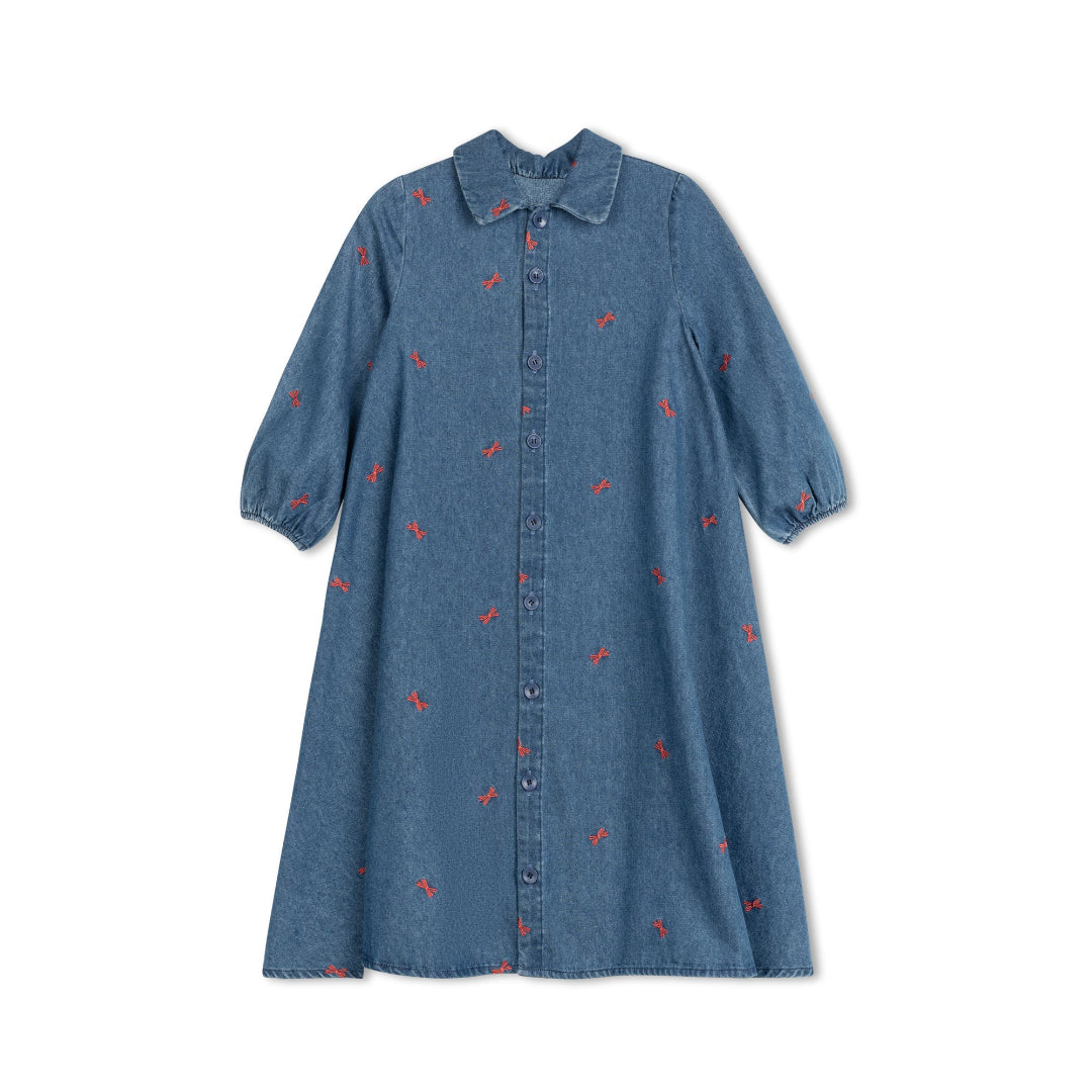 Red Bow Denim Dress