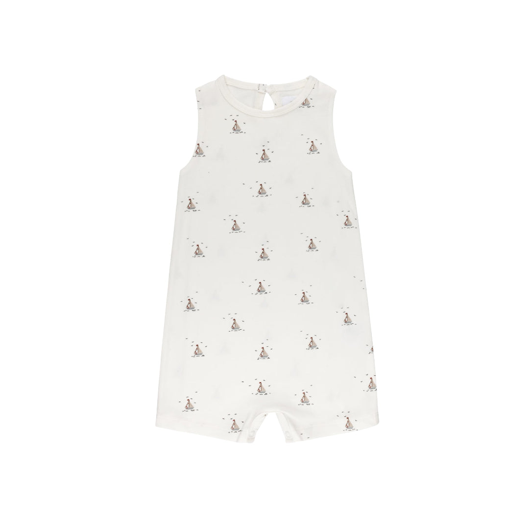 Ivory/Blue Jersey Cotton Nautical Collection Romper