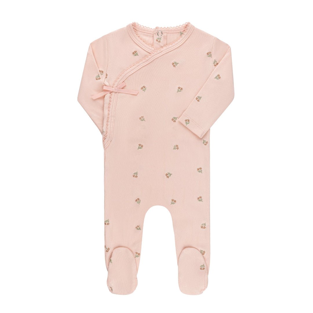 Pink Tulip Embroidered Footie