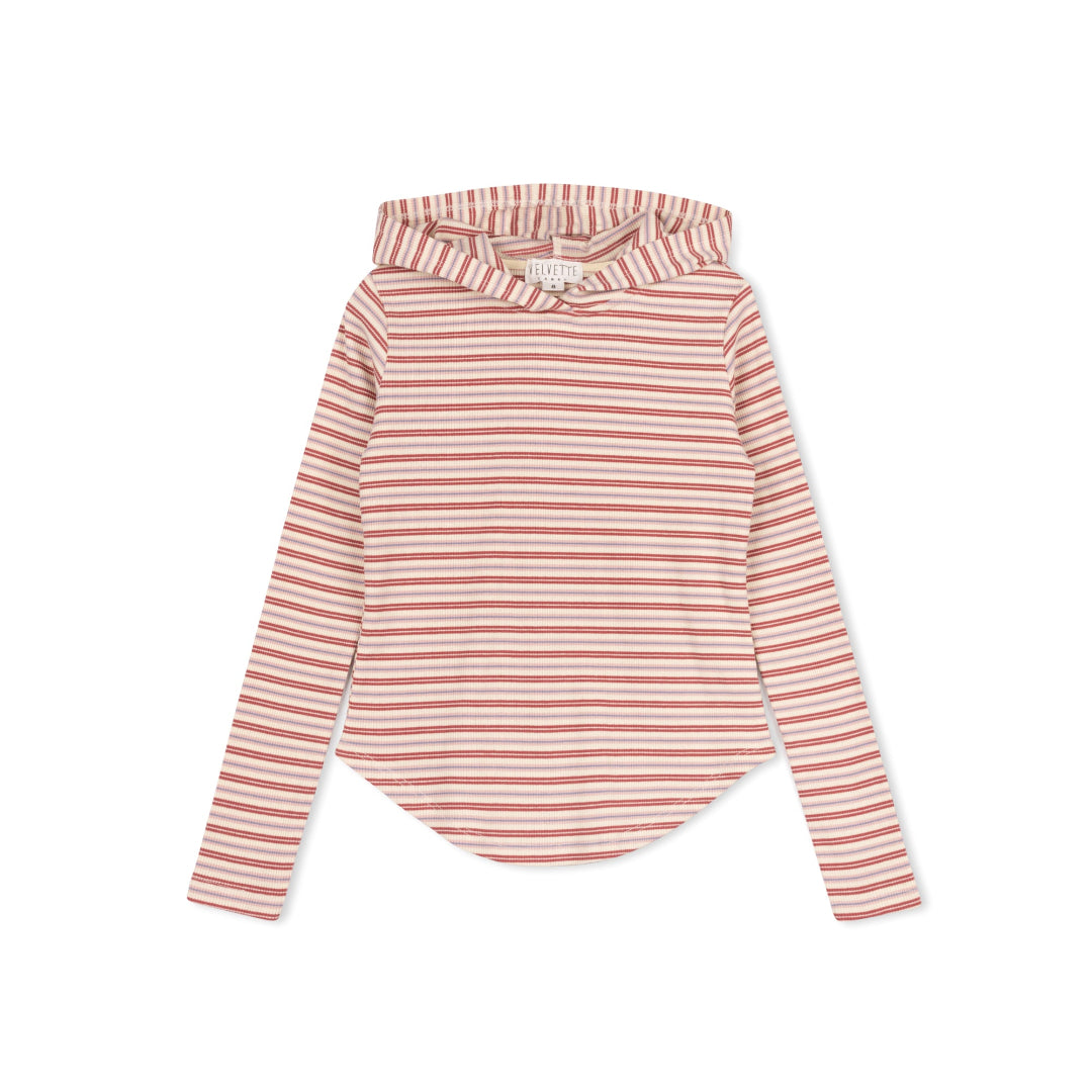 Red/ Multi Stripe Hooded T-Shirt