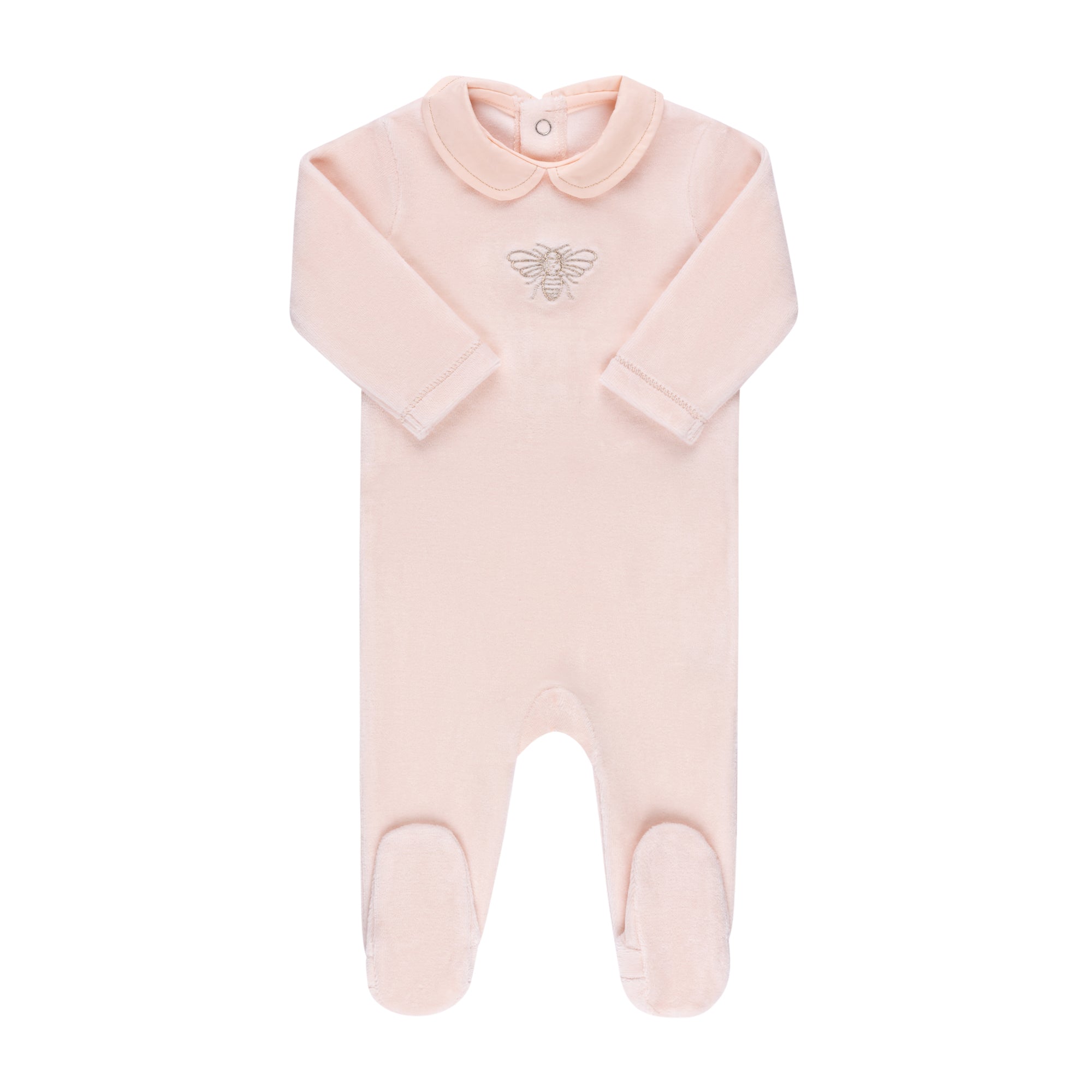 Pink Velour Bee Embroidered Footie