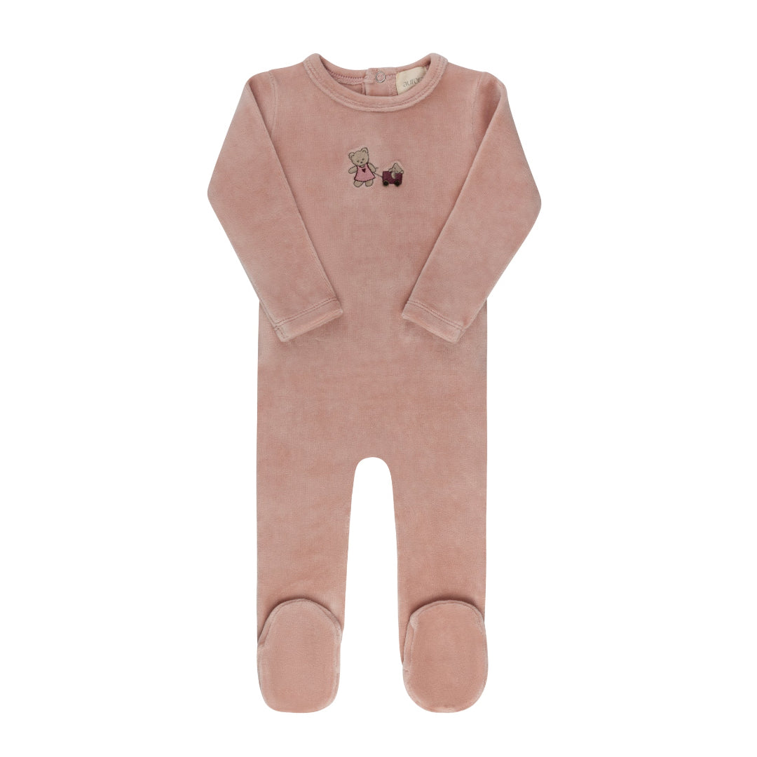 Pink Embroidered Bear Collection Footie