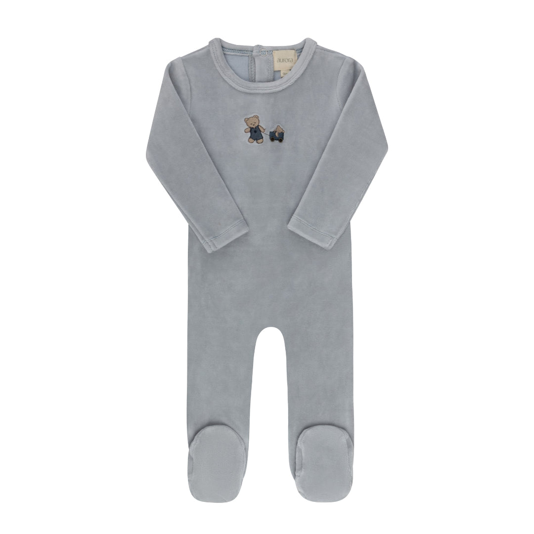 Blue Embroidered Bear Collection Footie
