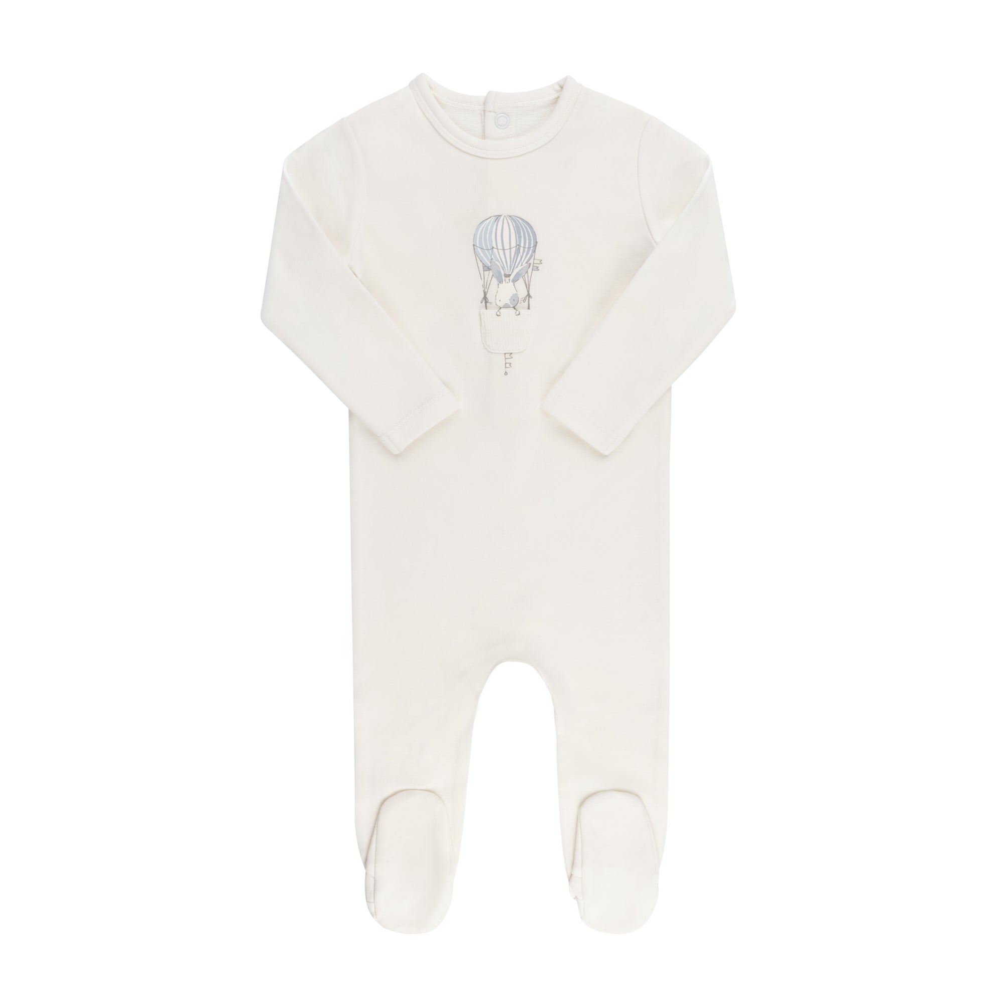 Ivory/Blue French Terry Hot Air Balloon Footie