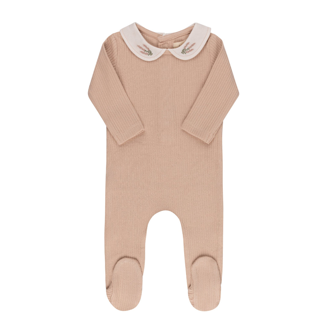 Pink Heather Organic Embroidered Collar Footie