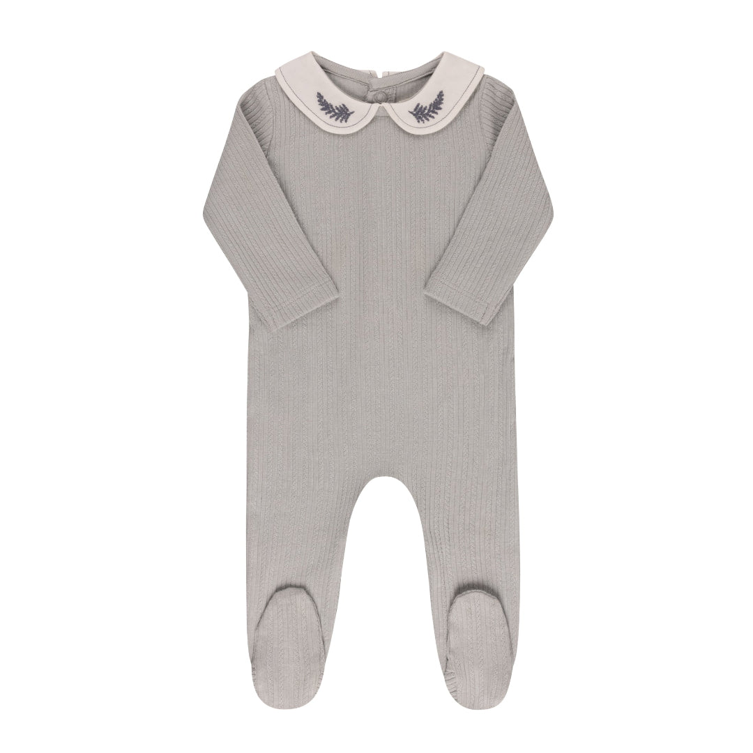 Blue Leaf Organic Embroidered Collar Footie
