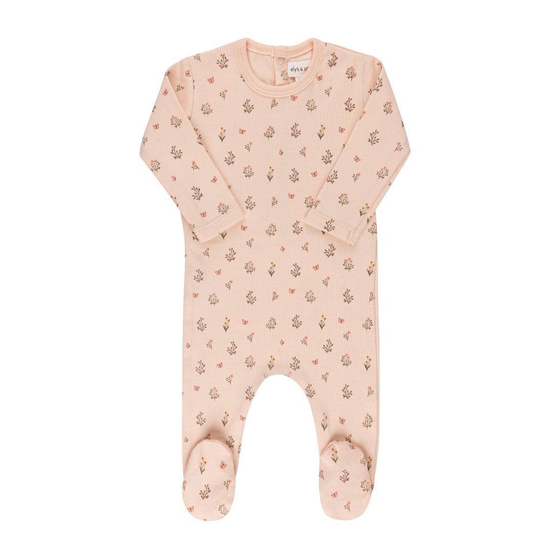 Pink Garden Floral Print Footie