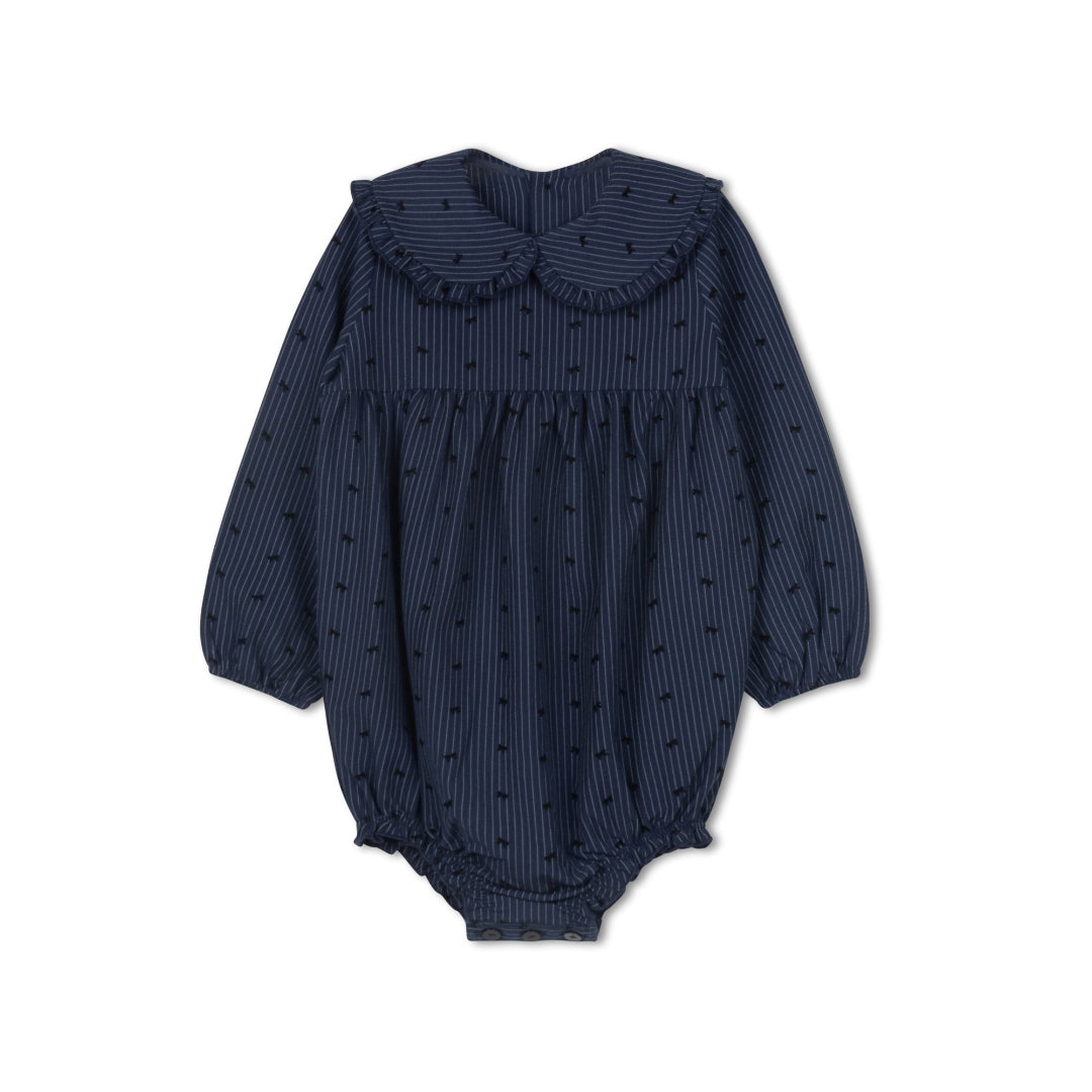Blue Pinstripe Bow Romper