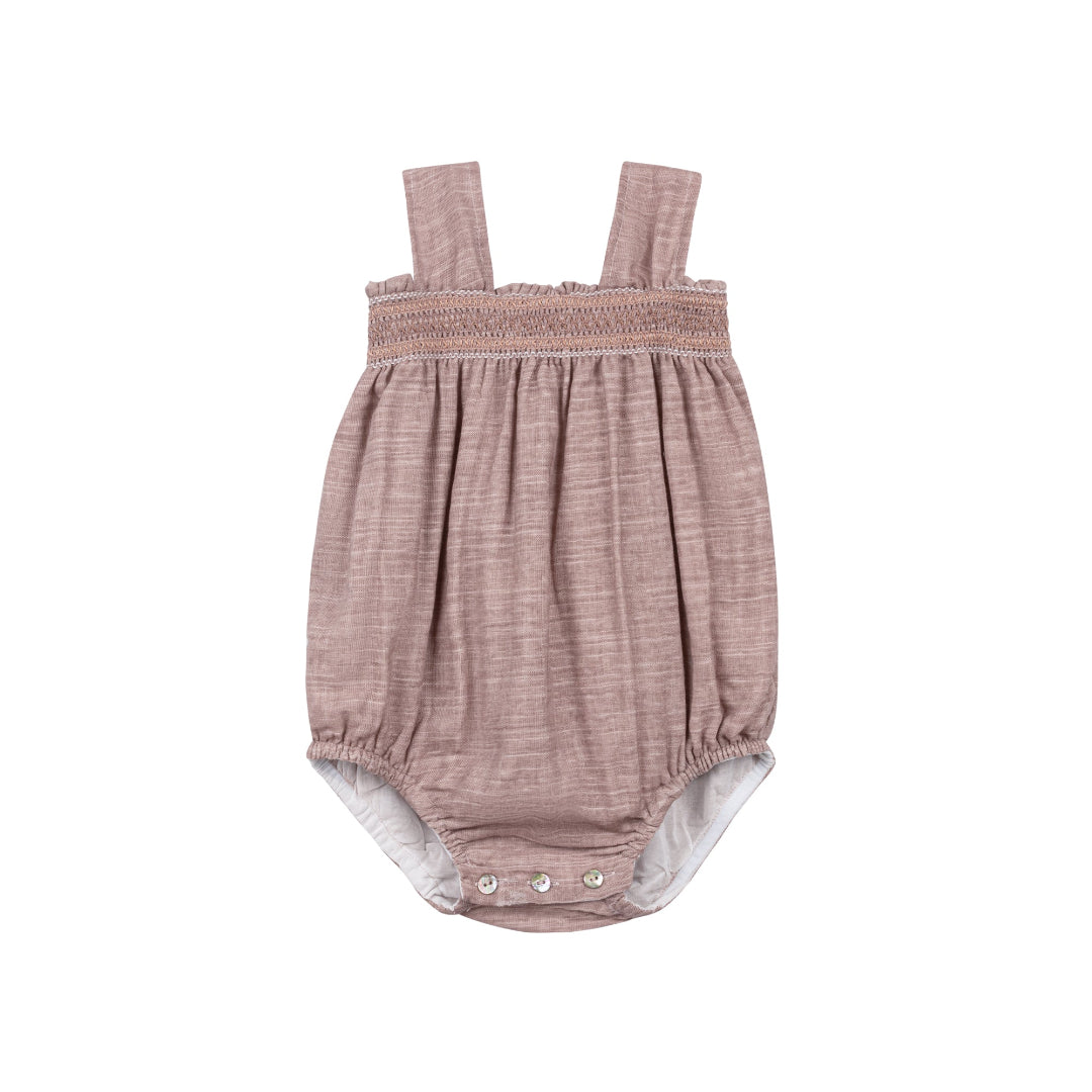 Mauve Smocked Linen Romper