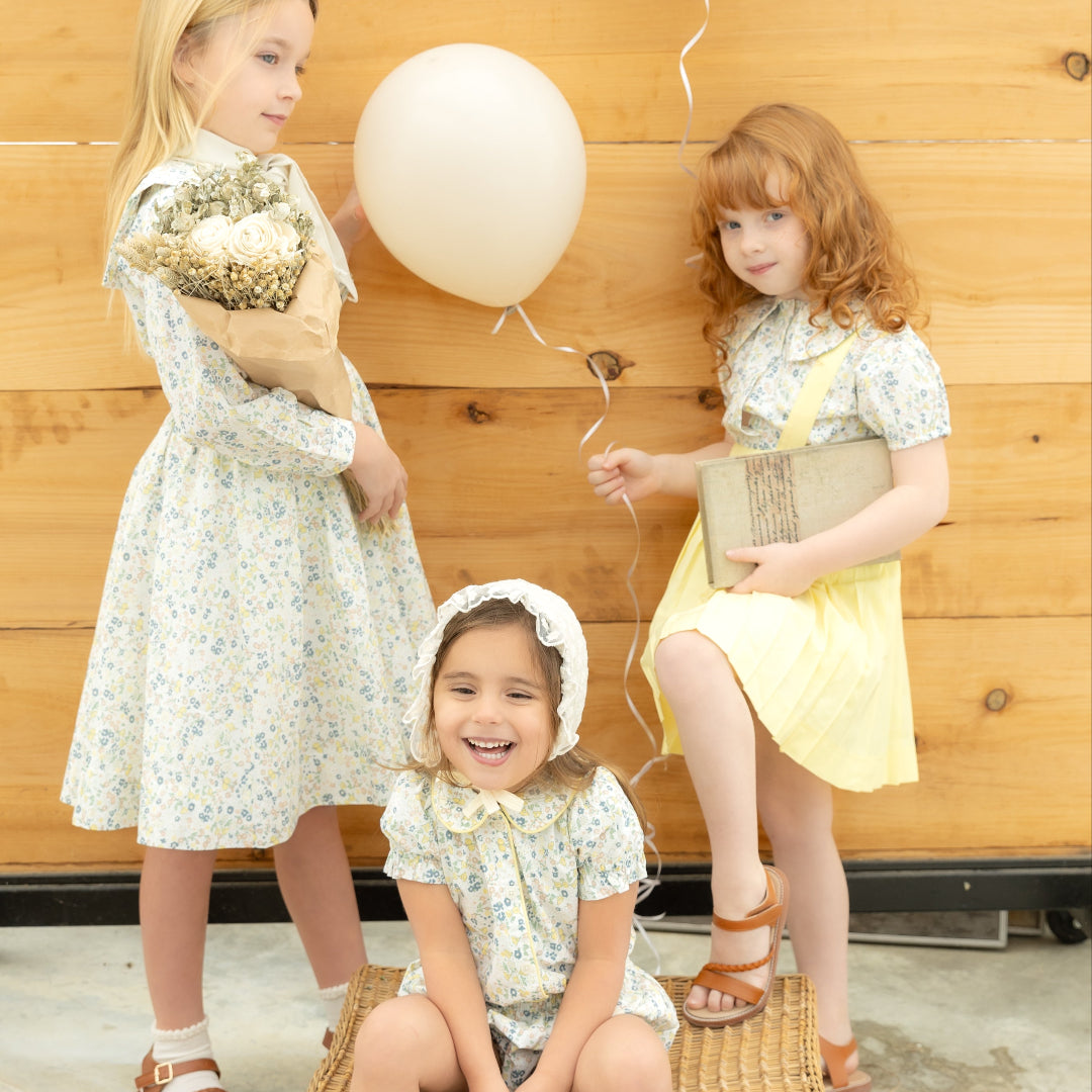 Floral Yellow Blouse & Skirt Girls Set