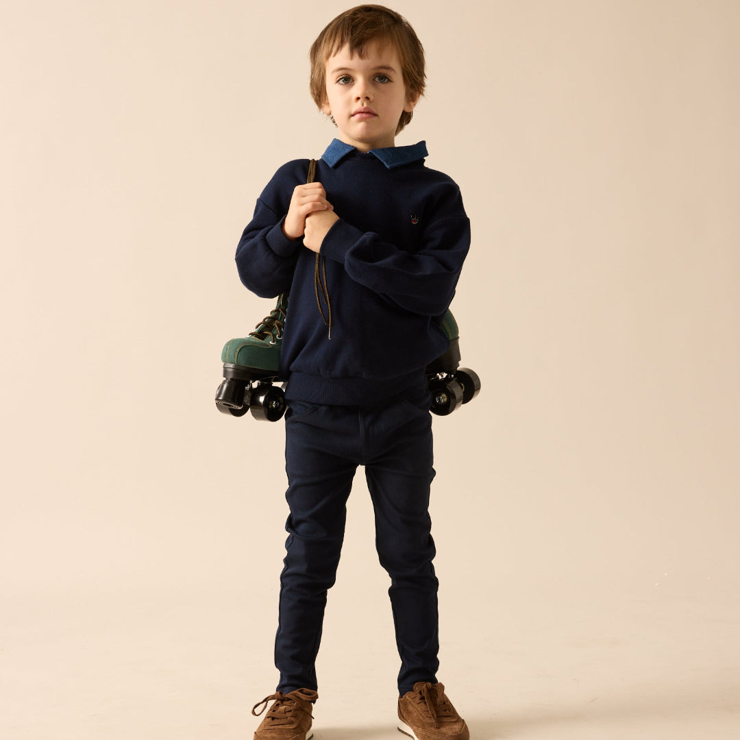 Navy Sweet Campaign Denim Removeable Collar Sweatshirt