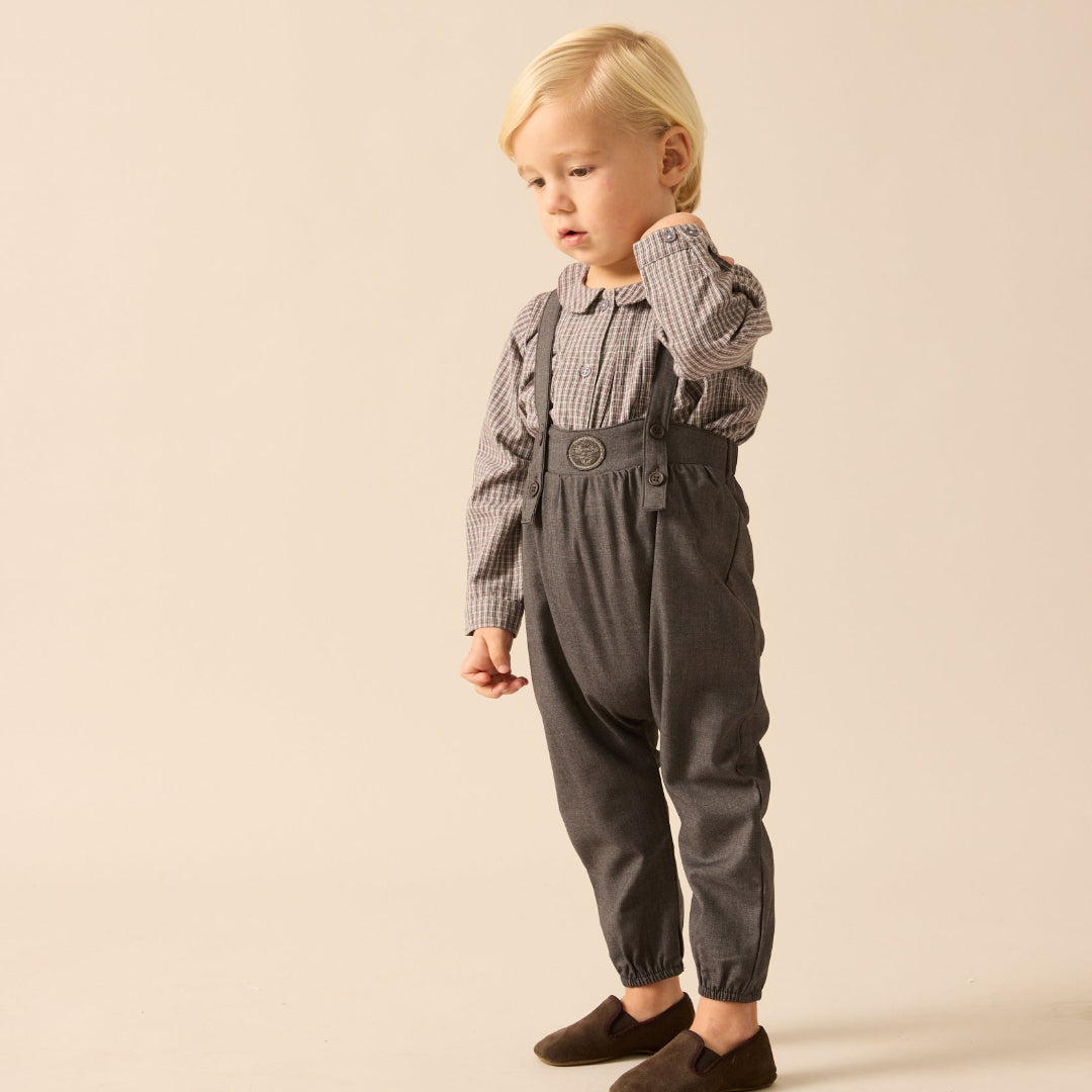 Mid Grey Plaid Edition Boys Long Romper