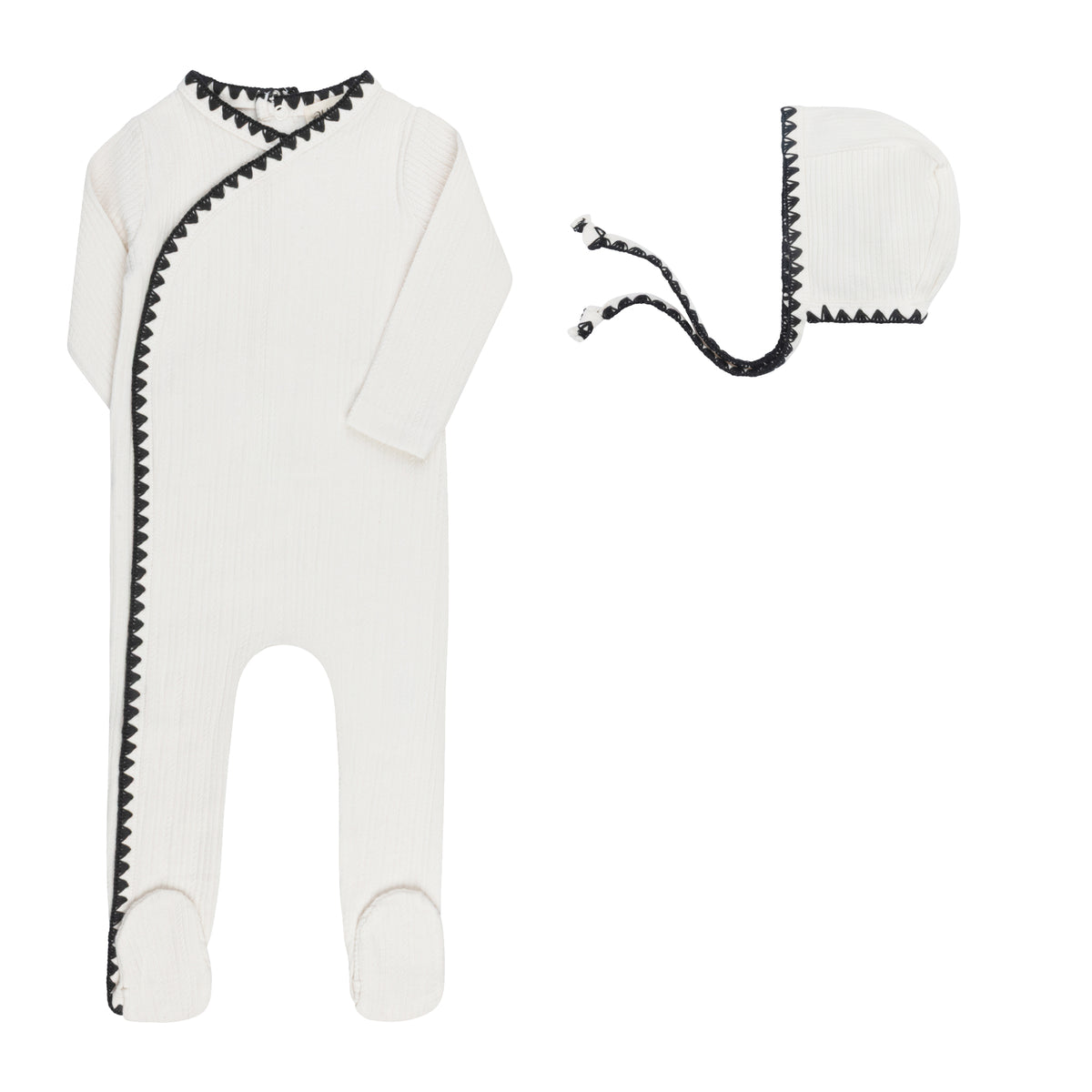 Ivory Boy Whipstitch Collection Footie + Bonnet