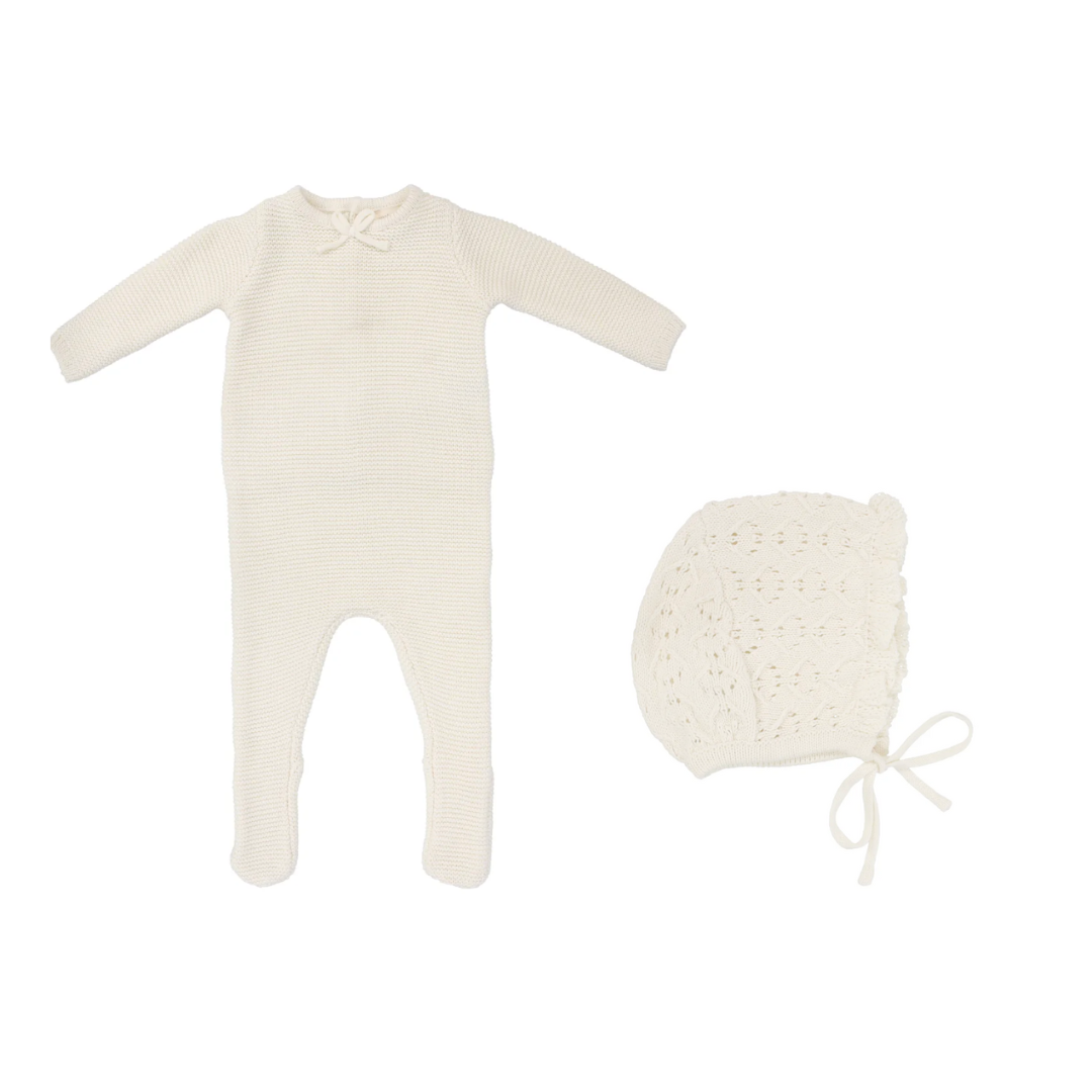 Cream Knit Collar Footie Set