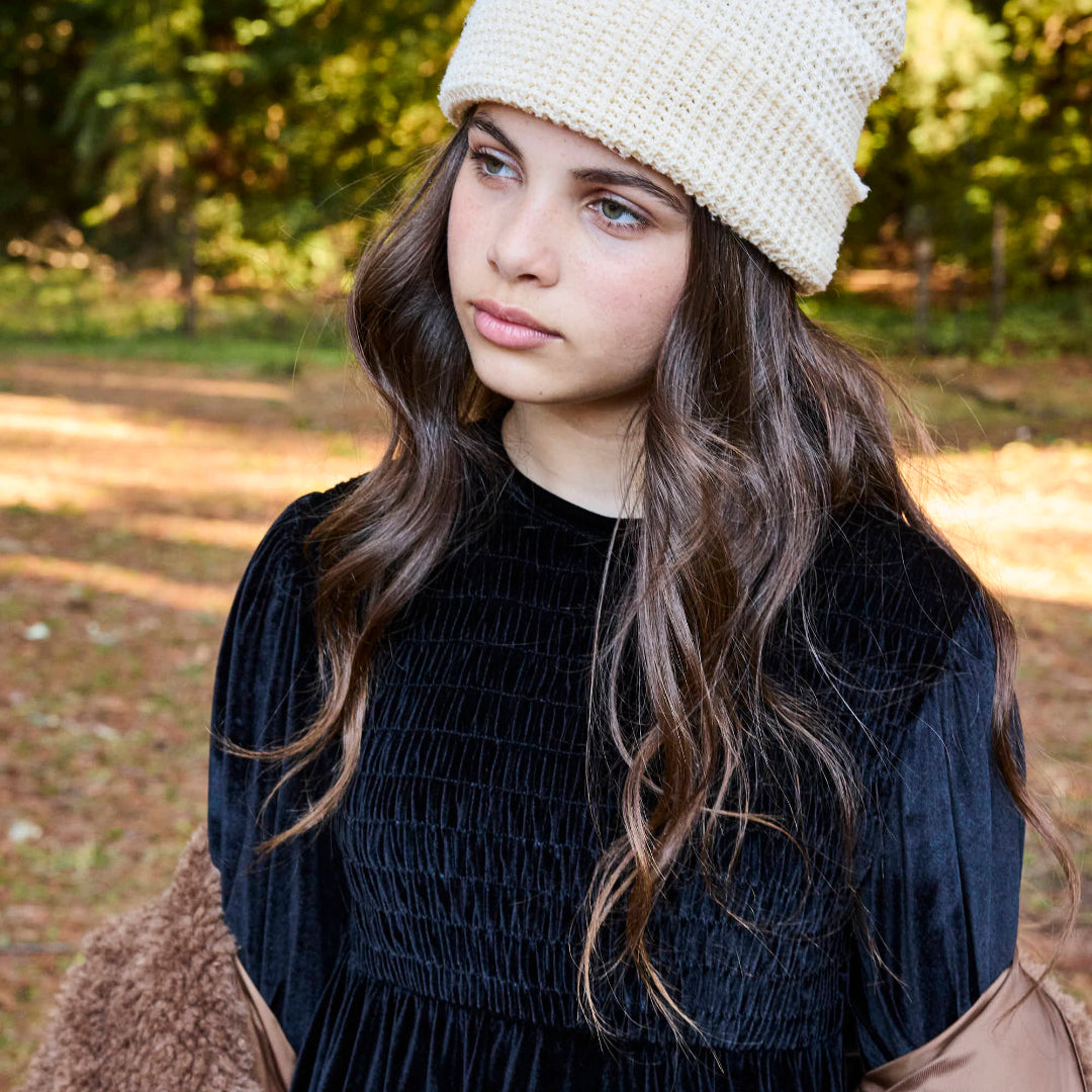 Black Emma Smocked Velvet Maxi