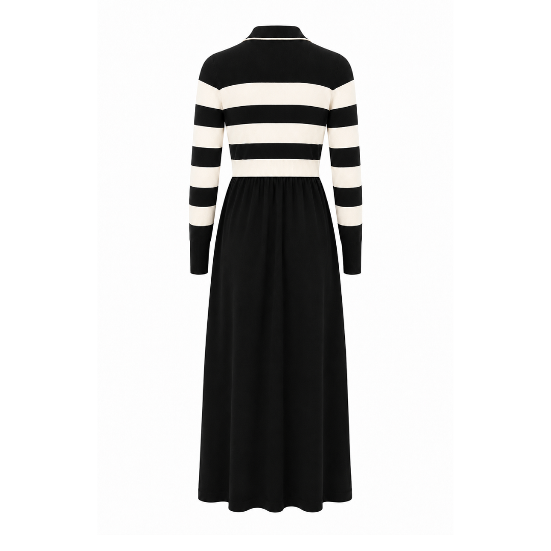 Black Katie Teen B/W Striped Overlay Maxi