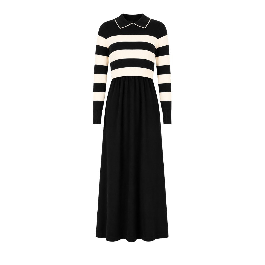 Black Katie Teen B/W Striped Overlay Maxi