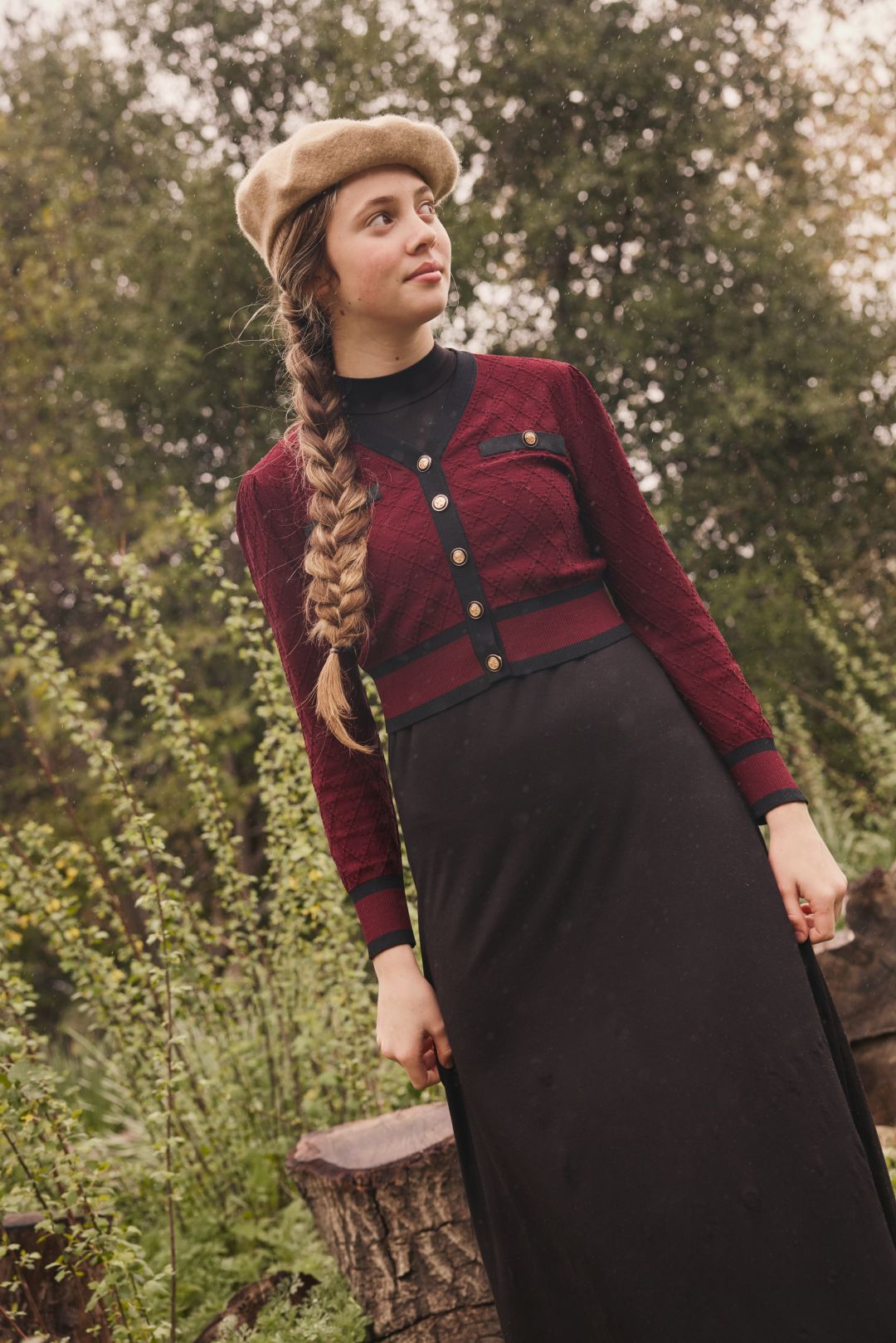 Burgundy Emerson Teen Jacquard Cardigan Overlay Maxi