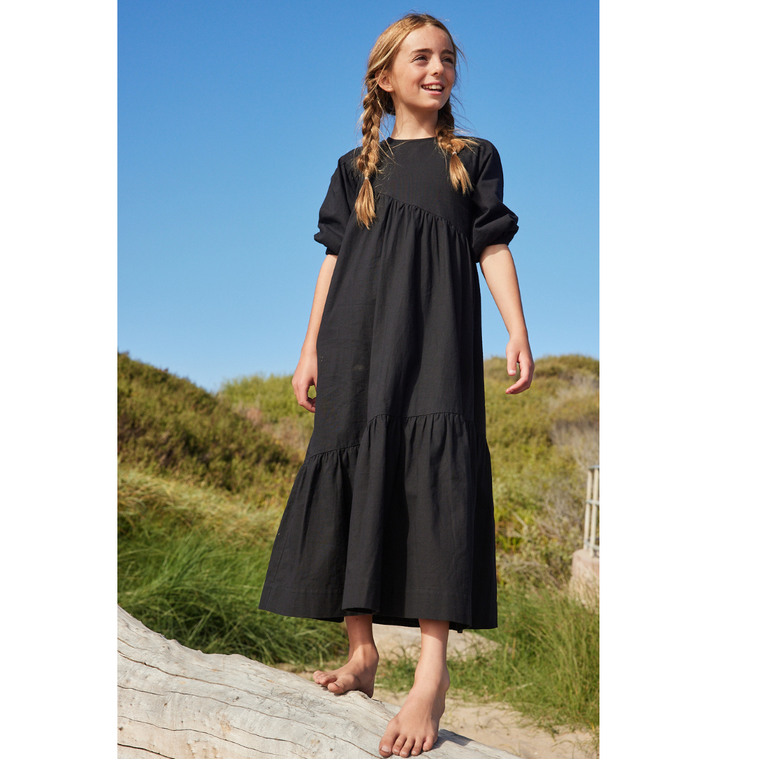 Pashmini Black Charlotte Diagonal Ruffle Maxi