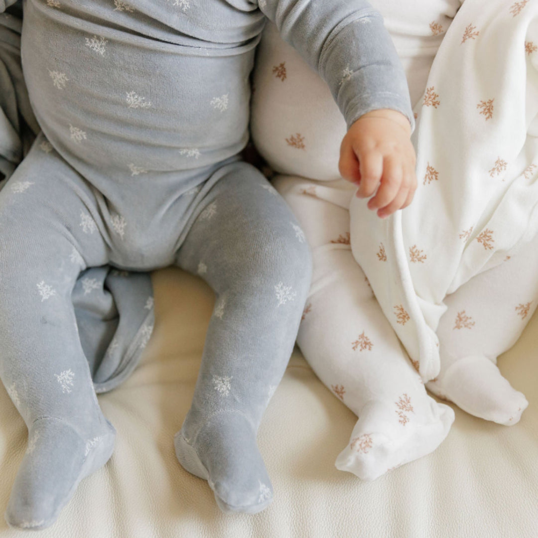 Ivory Boy Velour Leaf Pattern Collection Footie + Bonnet