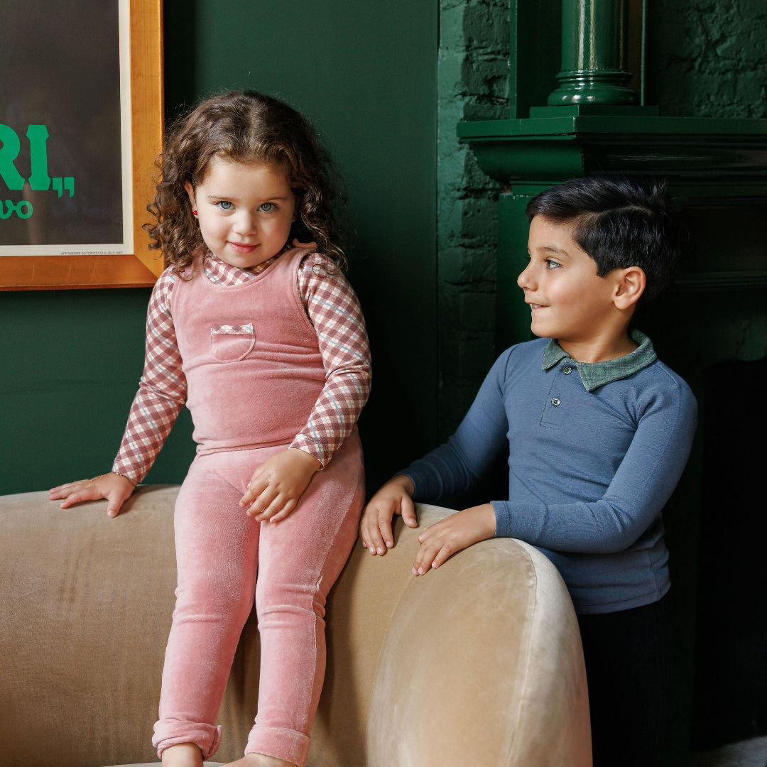 Pink Velour Plaid Bear Collection Overalls And Turtleneck