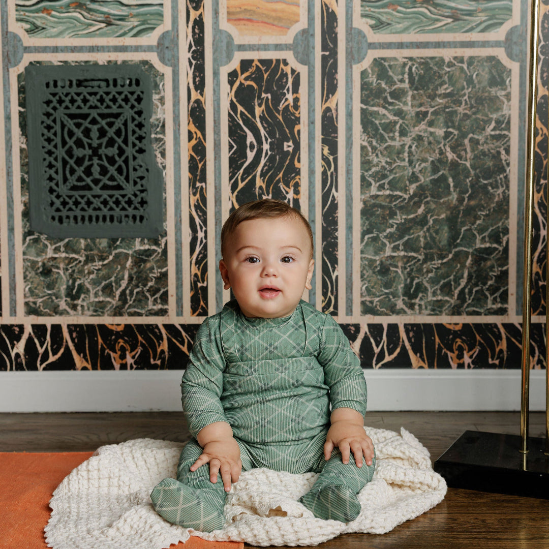 Green Cotton Plaid Print Bodysuit And Overalls