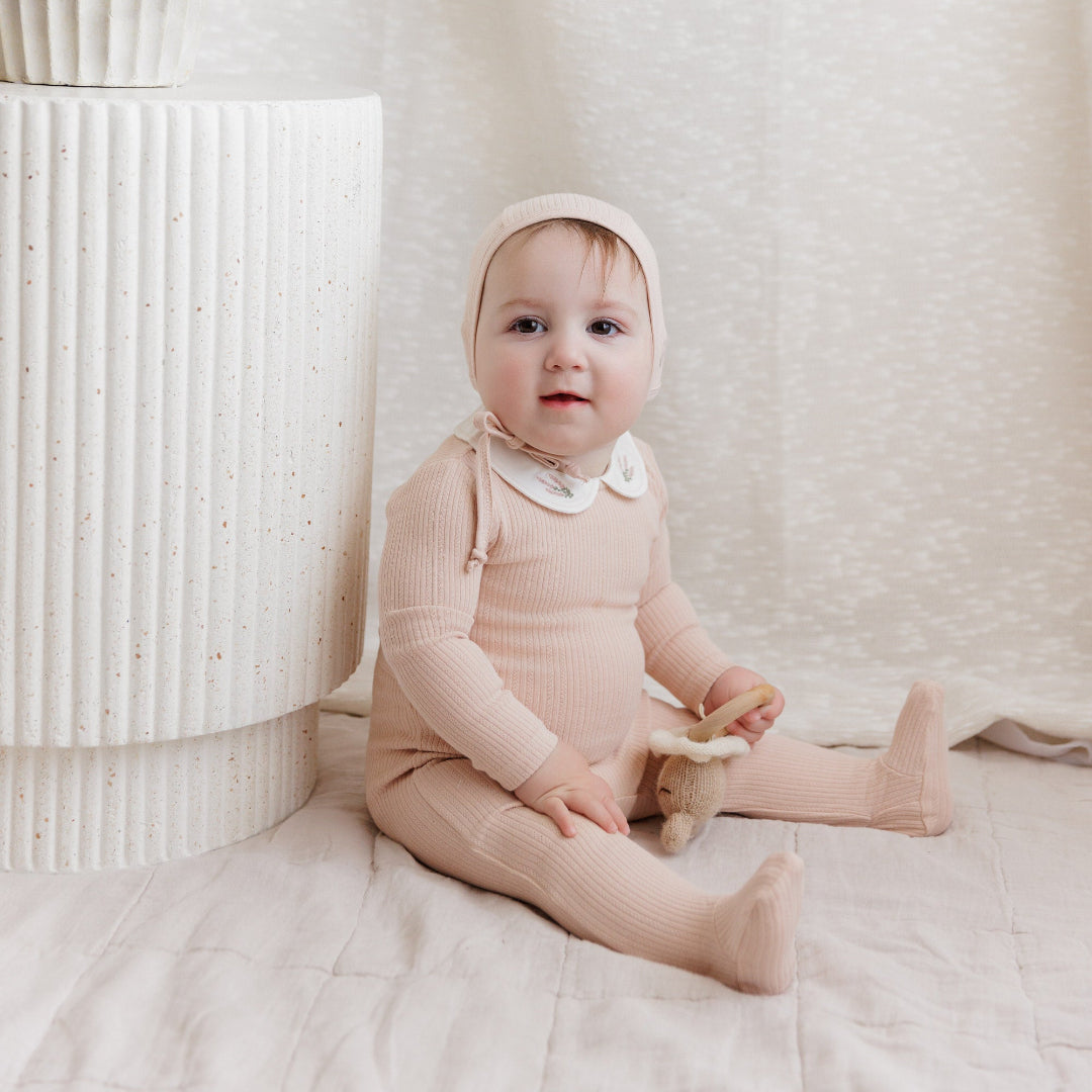 Pink Heather Organic Embroidered Collar Footie