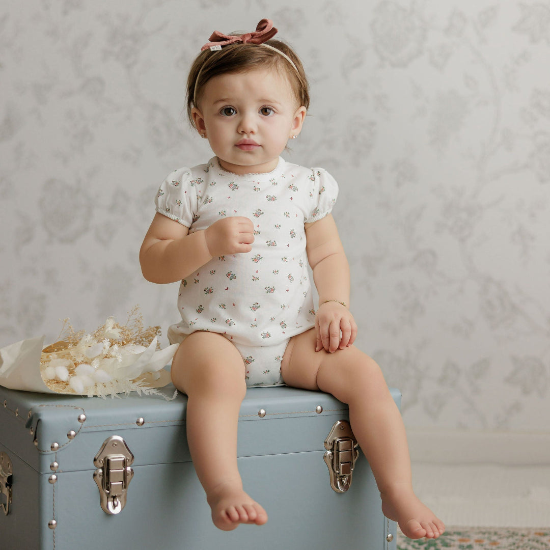 Ivory/Pink Jersey Cotton Floral Print Collection Romper