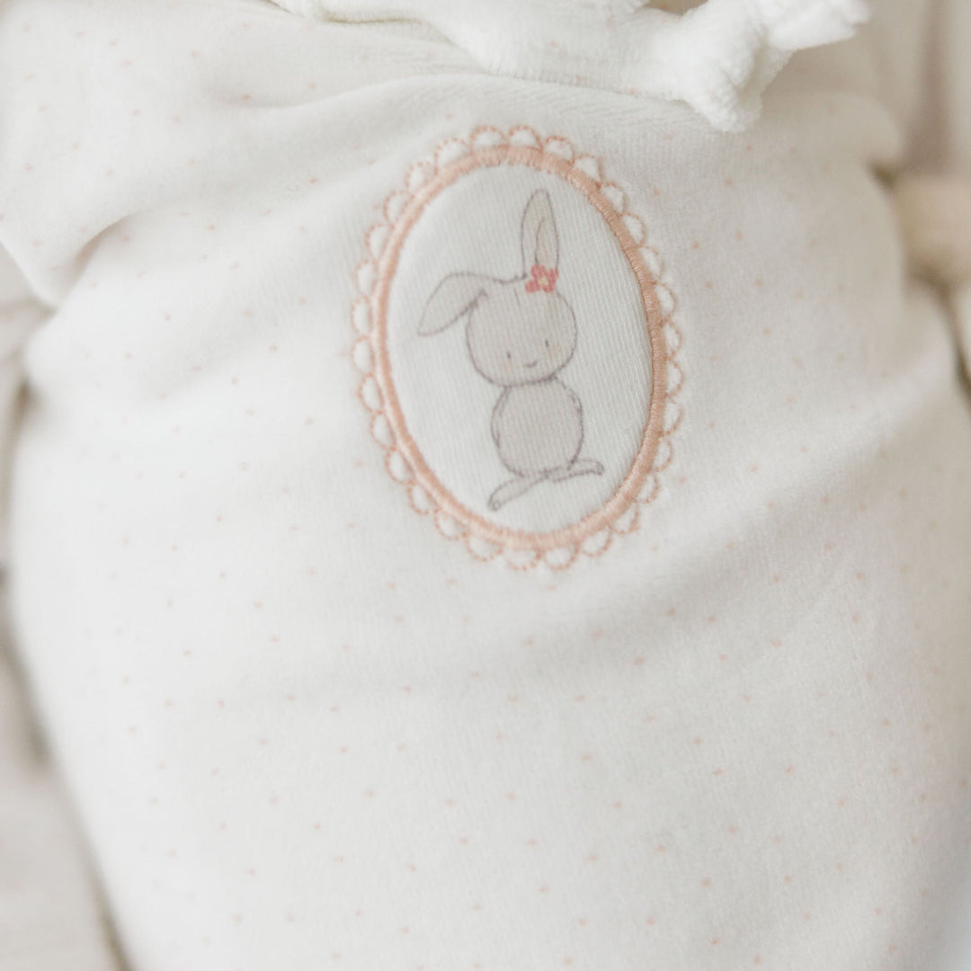 Ivory Girl Bunny Pin Dot Collection Velour Footie