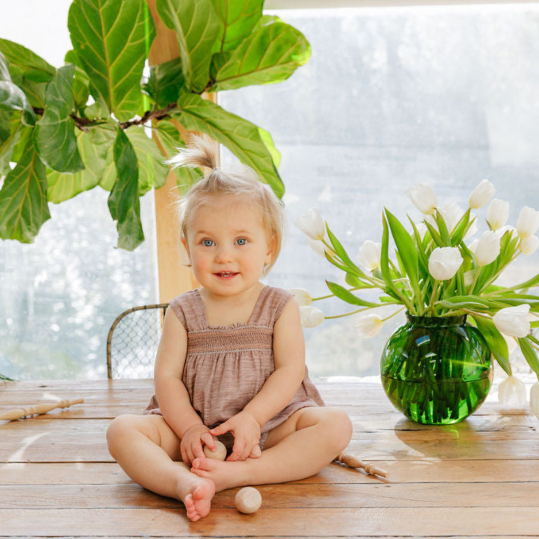 Mauve Smocked Linen Romper